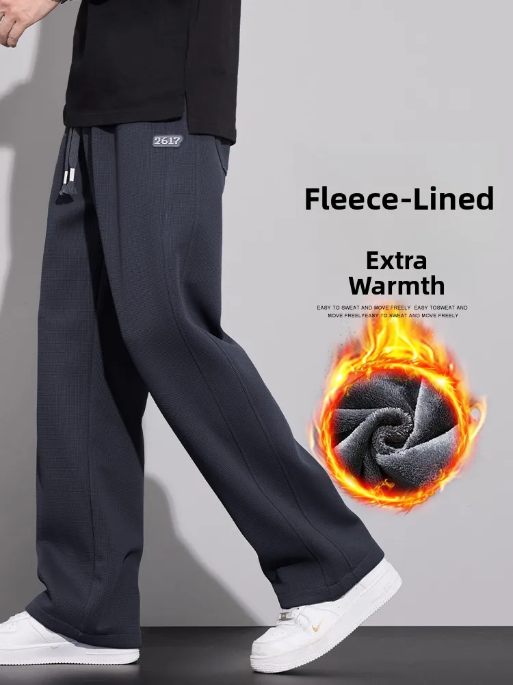 

Утепленные флисовые повседневные брюки для мужчин, осенне-зимние, широкие, модные спортивные штаны свободного кроя, прямые, из полиэфирного волокна