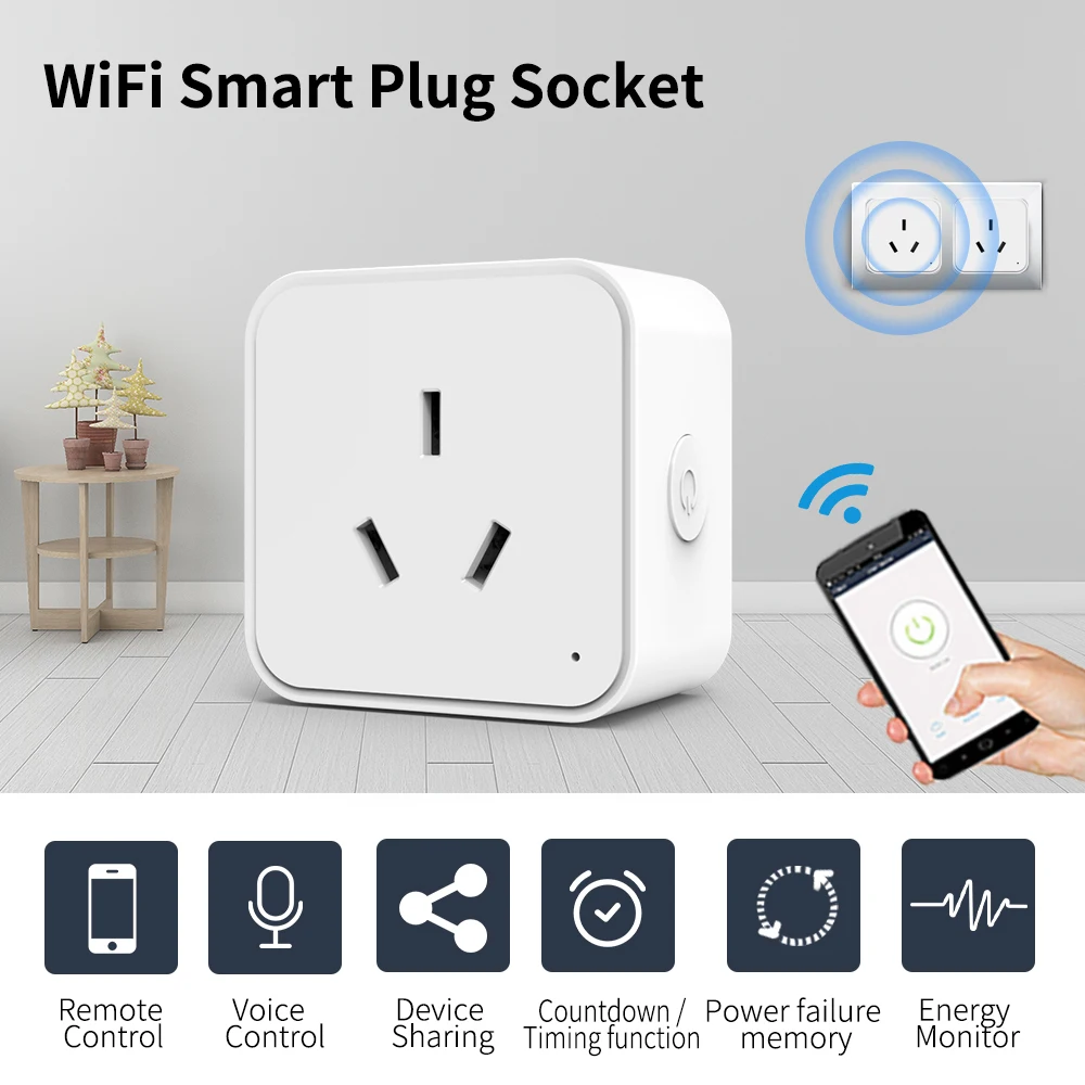 WiFi Tuya AU Standard Smart Plug with Energy Monitoring – Timer & Countdown, Works with Smart Life App, Works with Alexa & Googl