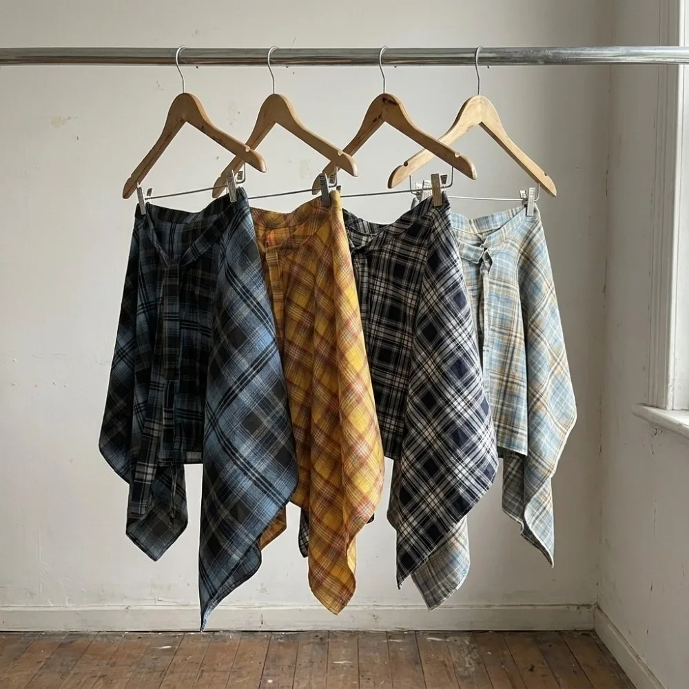Inner Skirt Polyester Curtain Fake Skirt Irregular Multi-color Plaid Skirt Hem Layerable Adjustable Hip Covering Men