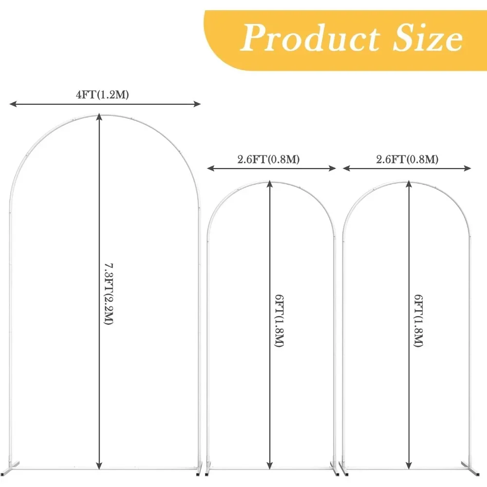 Wedding Arch Backdrop Stand 7.3FT& 6FT& 6FT Set of 3,Metal Arch Backdrop Stand for Wedding Ceremony Baby Shower, White