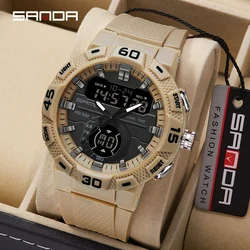 SANDA 3087 New Fashion Sport Watches Dual Display Digital Silicone Strap Quartz Watch For Men 50M Waterproof Military Wristwatch