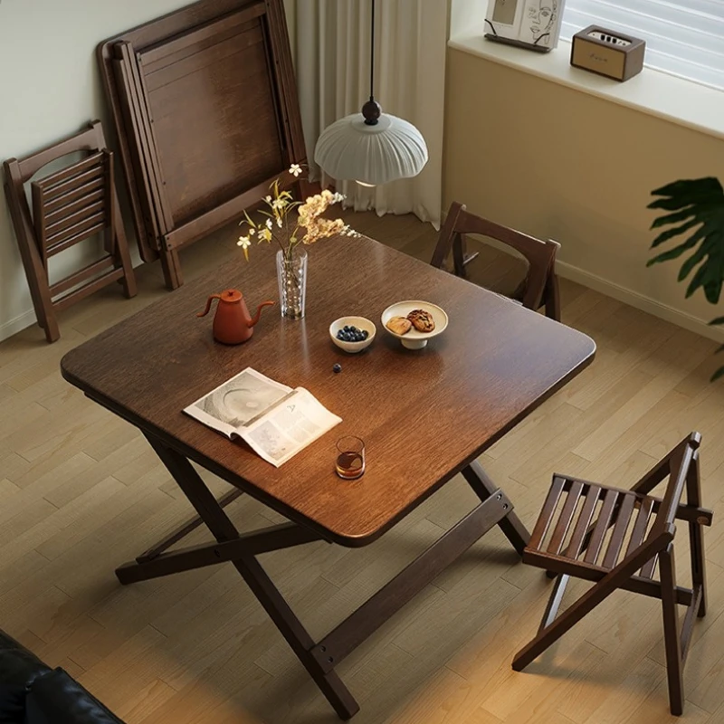 

Home Solid Wood Foldable Dining Table, Outdoor Camping Food Table, Easy Hand-Scraped Mahjong Table, Small Apartment