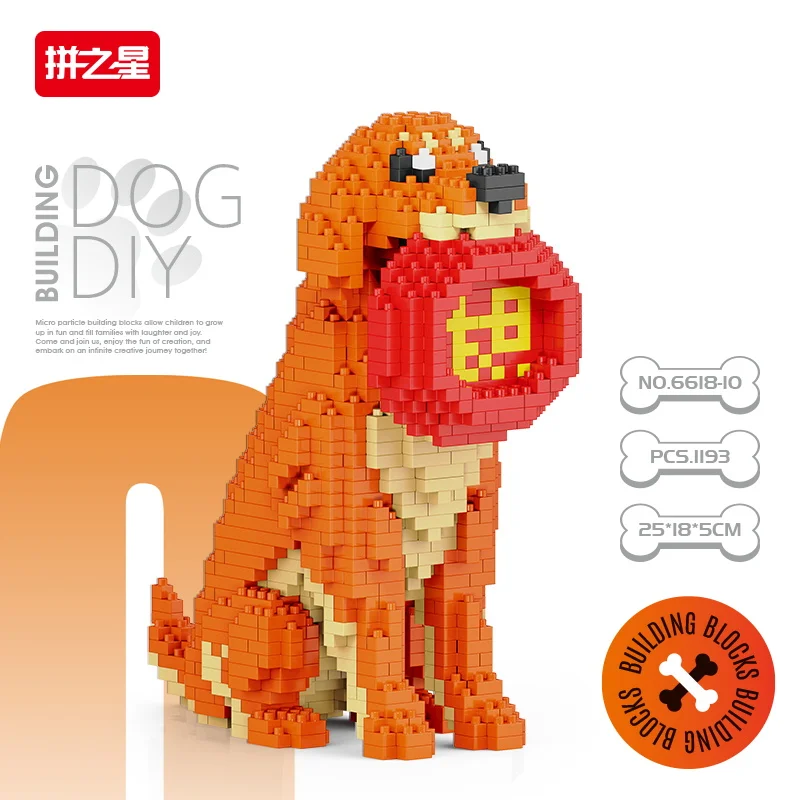 DIY Golden Retriever Doberman Teddy Corgi Shepherd Dachshund Cartoon Dog Cat Model Mini Building Block Toy Children\'s Gift