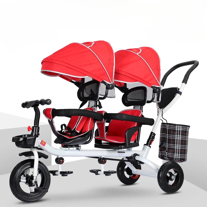 Warm house Kinder Doppel Kinderwagen Multifunktionale Zwei-wege Baby Kinderwagen Twins Kinderwagen Doppel Falten Drei-rad Auto 7