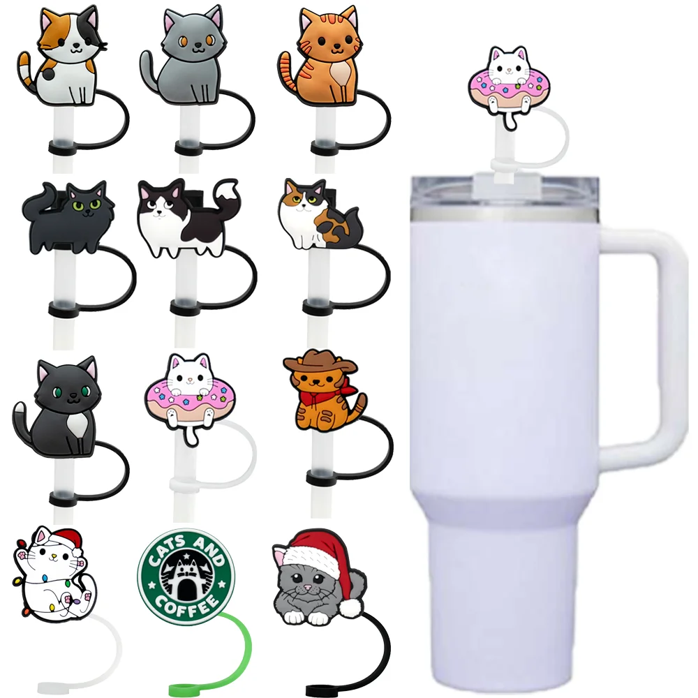 1PCS Small Cat Straw Cover Cap Decoration for Tumbler Cup, Dustproof 8mm Silicone Straw Cap,Reusable Splashproof Straw Topper