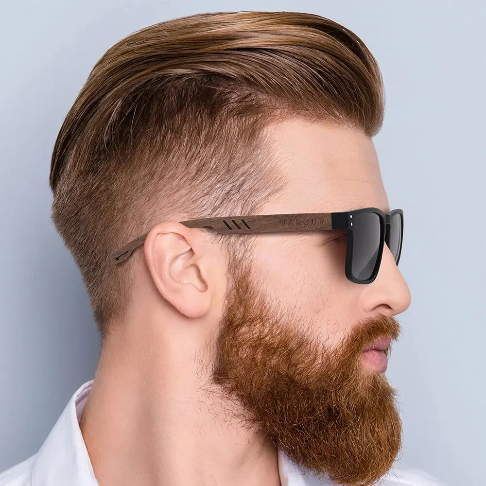 BARCUR Original Design Holz-Sonnenbrille für Herren, polarisiert, leicht, Sonnenbrille, Damen, quadratisch, klassisches Brillenzubehör
