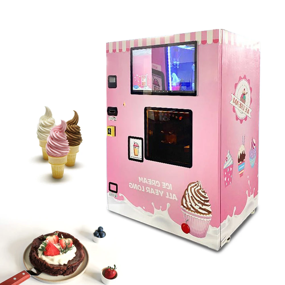 1500W Ice Cream Vending Machine - Intelligent Glass Automat (70g/Cup Adjustable, Touch Screen, Self-Service, Commercial Use）