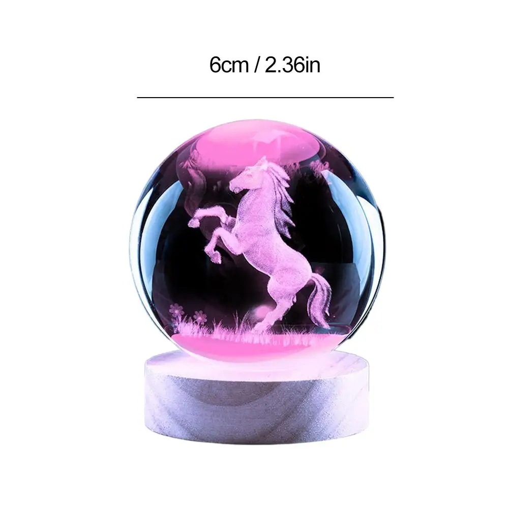 2026 زودياك الحصان كريستال الكرة مع LED الإضاءة المجال حامل حامل النقش بالليزر كرة زجاجية الديكور صور الدعائم