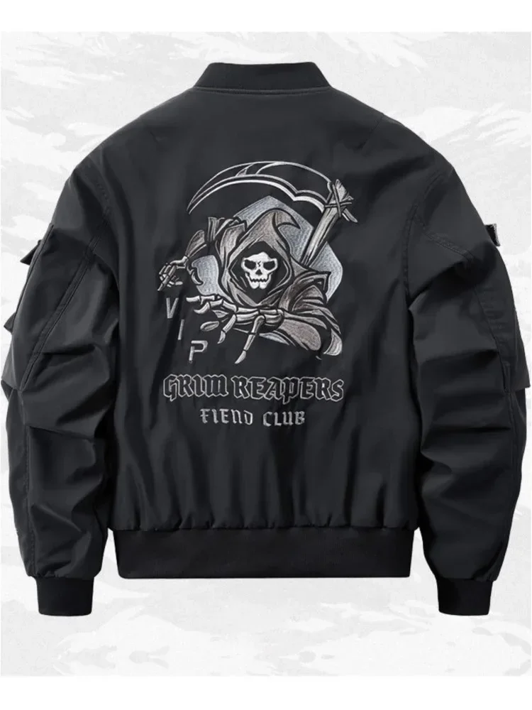 God of Death Bomber Jacket Chest Pocket Techwear Men Punk Hip Hop Tactical Streetwear Black Varsity Jackets Oversized MA1 Coats