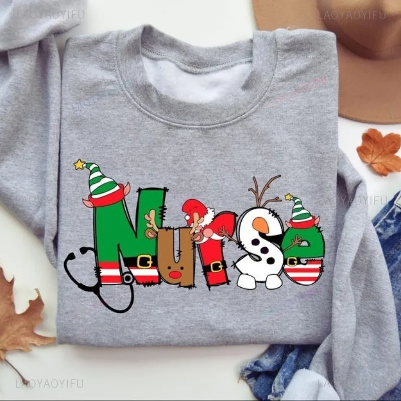 المألوف هوديي Camisas De Navidad Para Mujer ممرضة هدية الكريسماس الجولة الرقبة البلوز مضحك نمط جديد بلايز السنة الجديدة البلوز