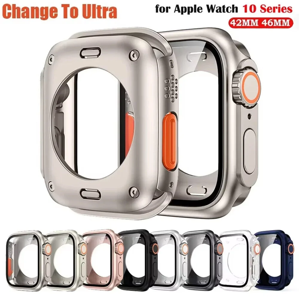 Screen Protector Cover For Apple Watch 46mm 42 41/45mm 40/44mm Hard PC Front Rear Bumper Case iWatch 10 9 8 7 6 5Change To Ultra