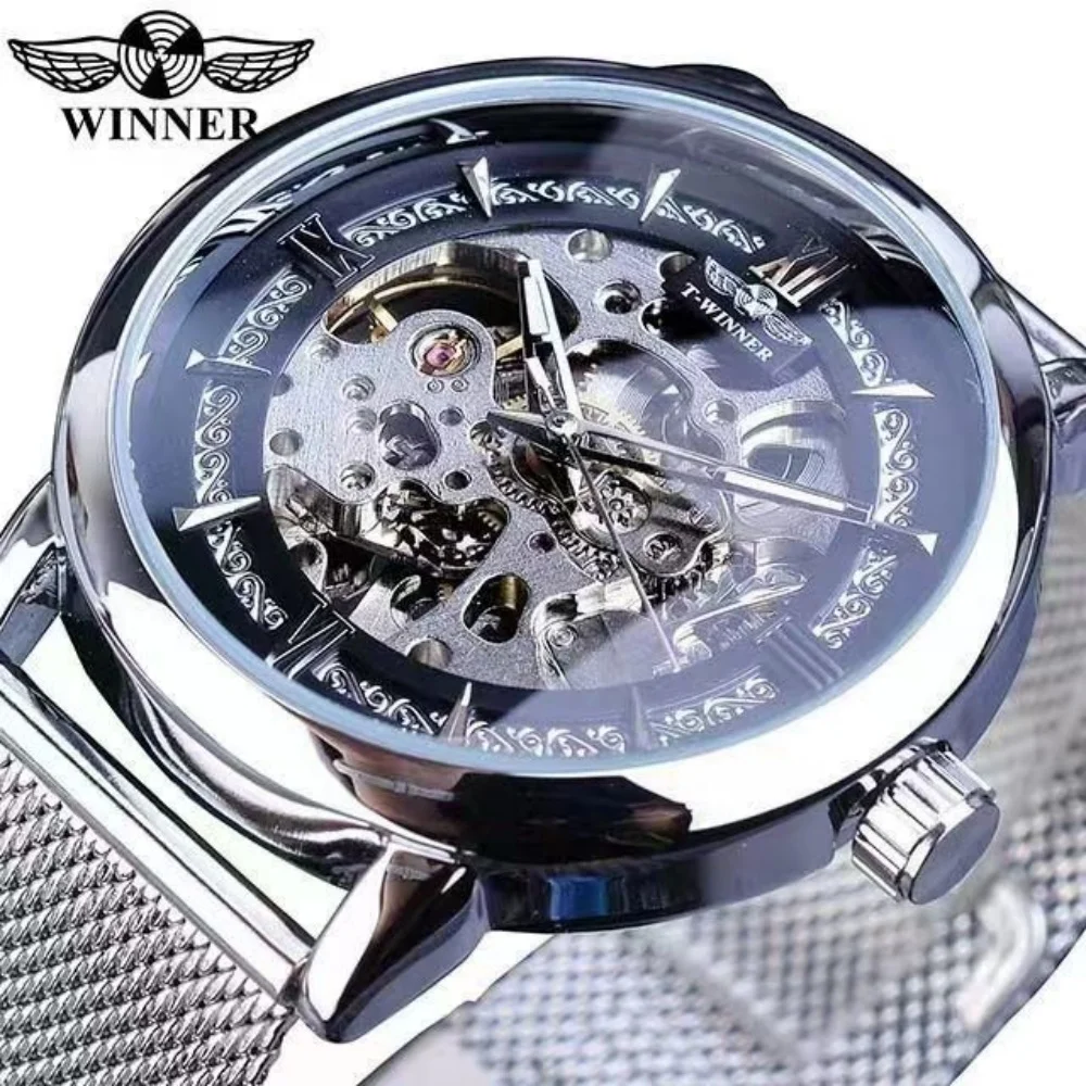 Elegant Business Men's Mechanical Watch, Automatic Winding, Round Dial, Business Casual Fashion Accessory, European, American, Japanese, and Korean Style, Unique, Cool, and Handsome Men's Watch