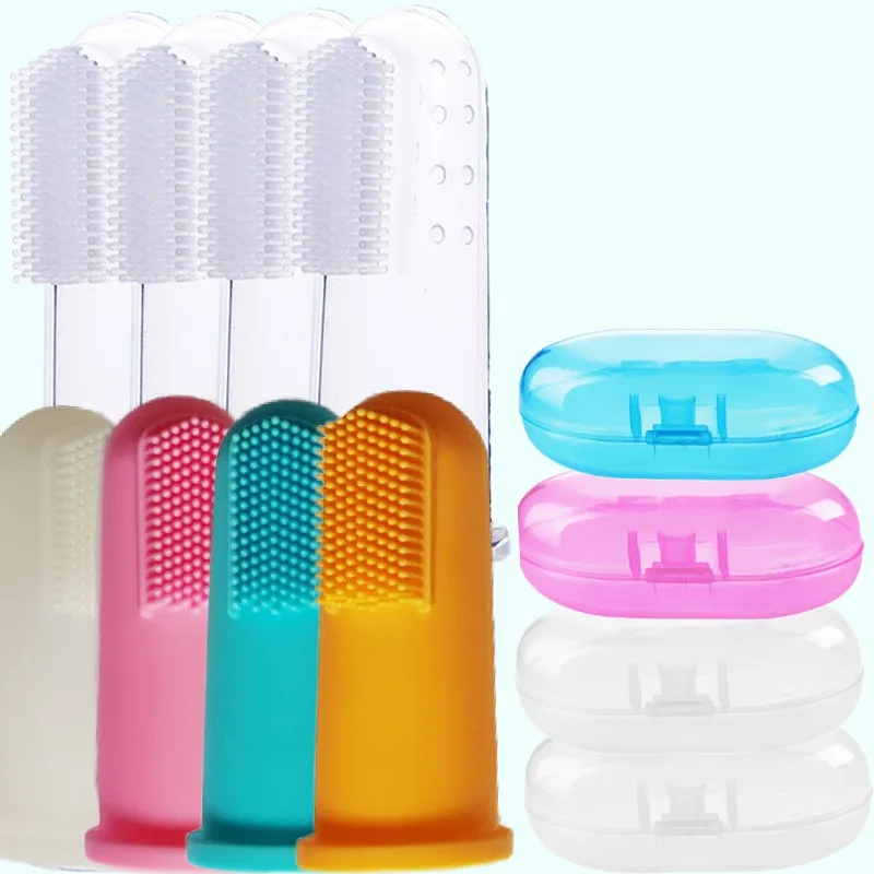 Baby Finger Toothbrush Silicone Cleaning Brush with Box Baby Health Finger Toothbrush Infant Tooth Brush Rubber Cleaning Items