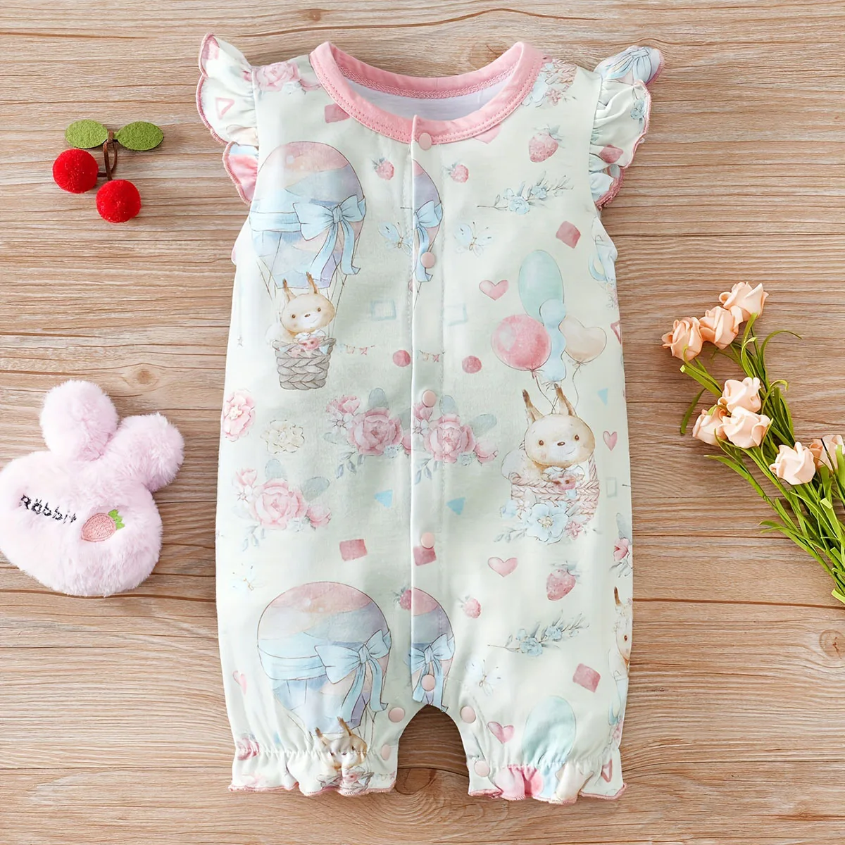 IURNXB Newborn Baby Romper for Girls Adorable Squirrel & Hot Air Balloon Print Sleeveless Onesie Casual Clothing Playwear 0-12M