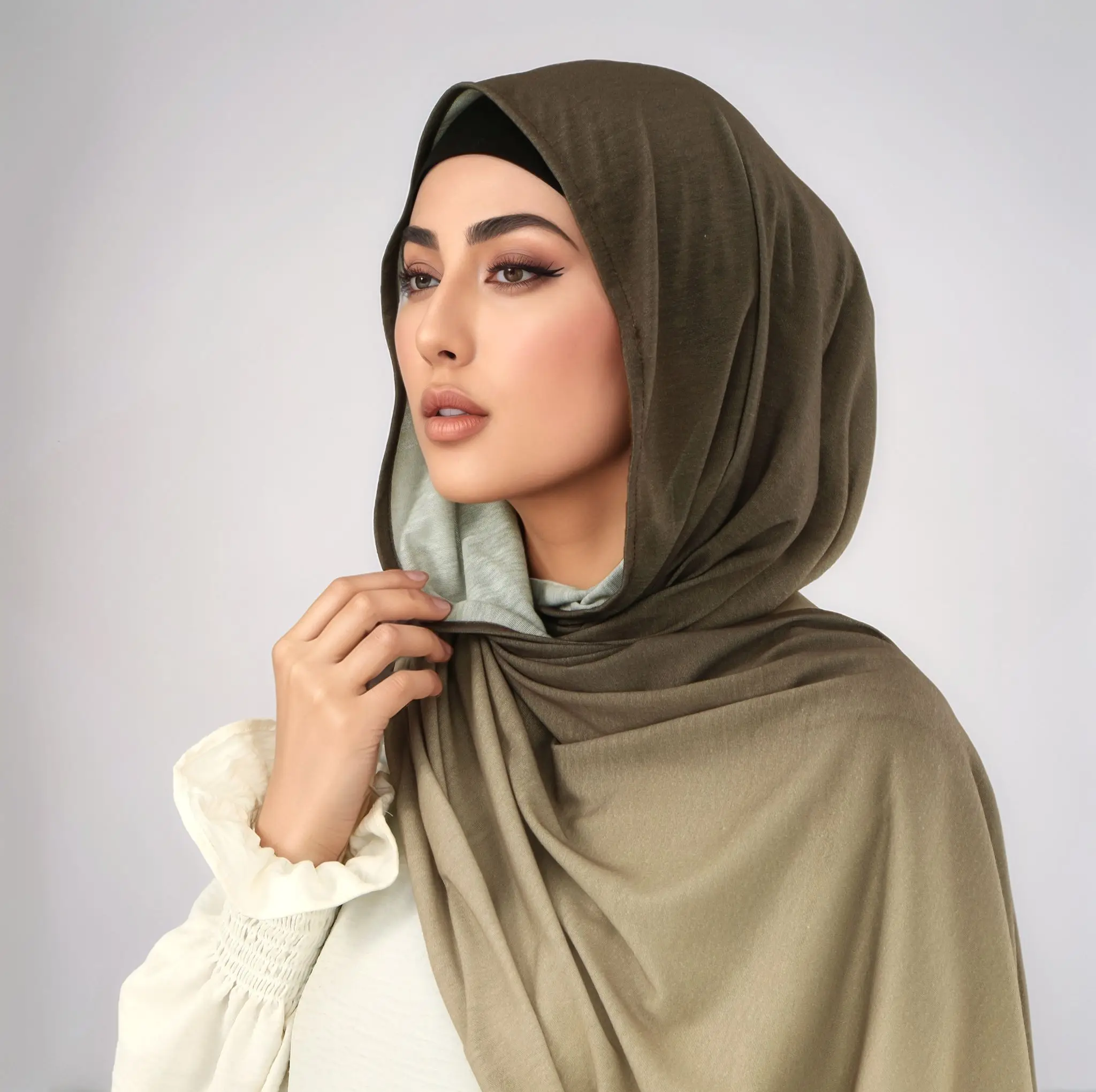 여성 그라데이션 코튼 레이온 히잡 스카프 여성용 고품질 헤드 랩 숄 무슬림 헤드밴드 이슬람 터번 대형 사이즈 180*70cm