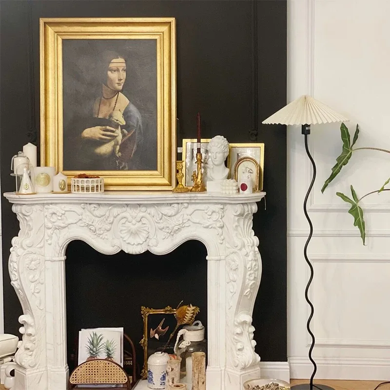 Marble Fireplace Mantel Carved Stone Living Room Fireplace Deluxe European Style Chimneypiece Surround Furniture