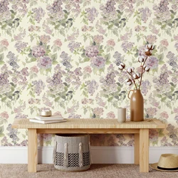 Purple Lilac Vinyl Floral Wallpaper Retro Yellow Background Peel And Stick Cabinet Sticker Chic Waterproof Kitchen Decor