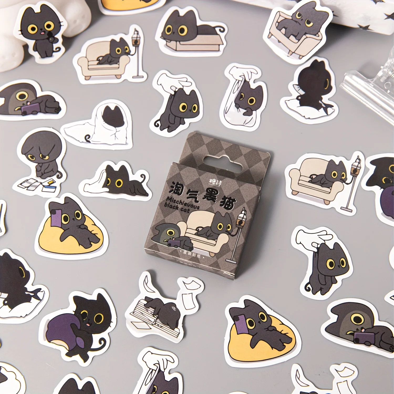 Pegatinas de gato negro de Anime para álbum de recortes, decoración DIY, planificadores, Maleta, diario, 46 hojas por caja