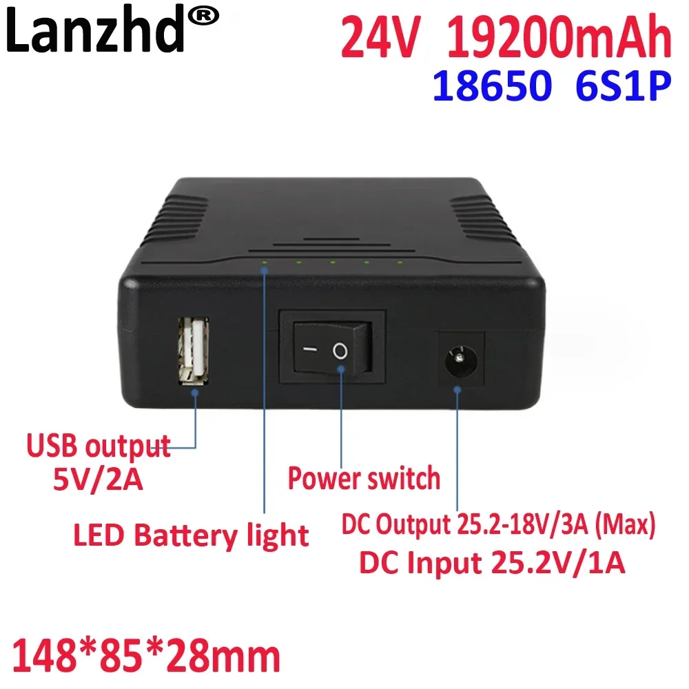 

24v lithium battery pack Large capacity 18650 6S1P 5v mobile power lights with sound pump motor 24V battery