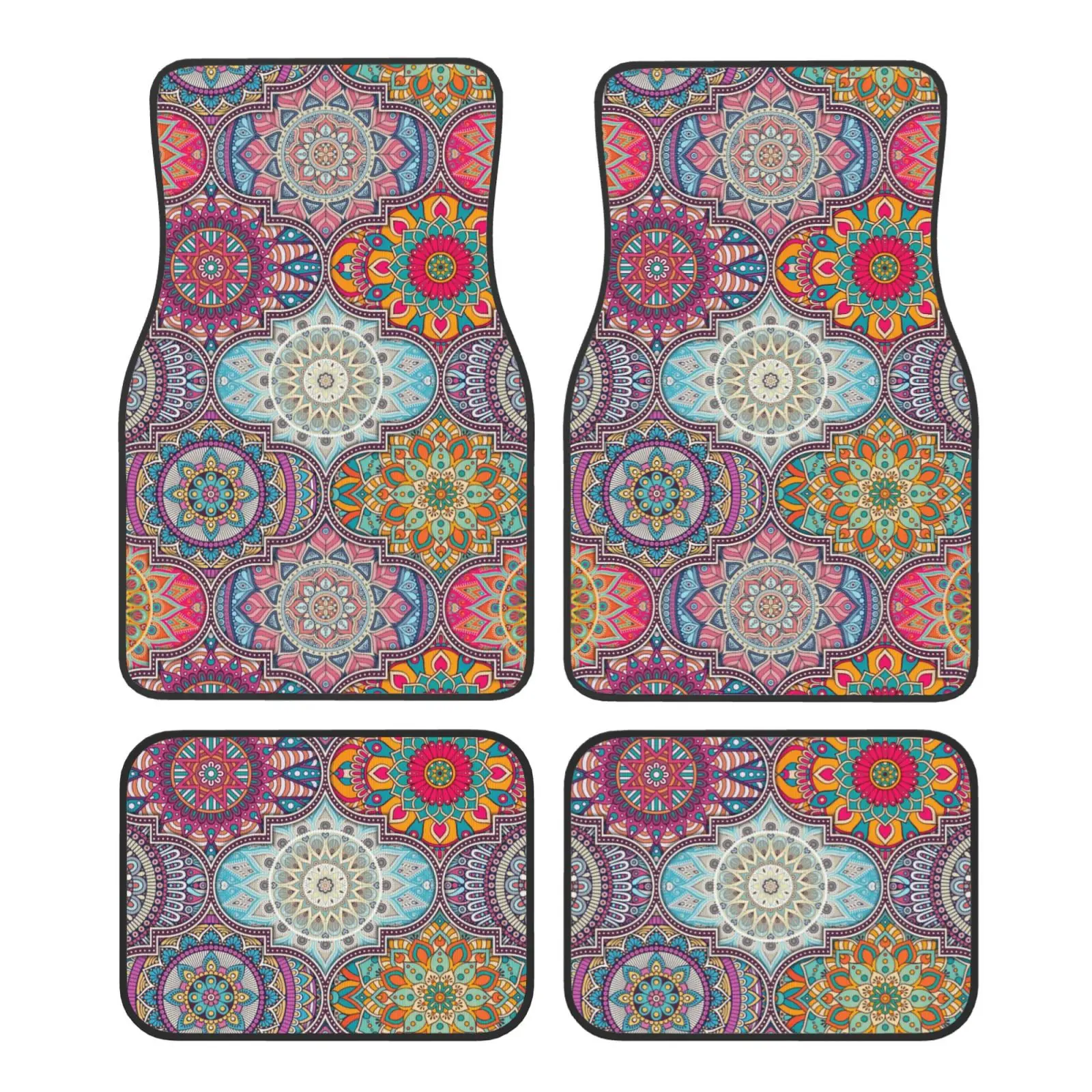 

Boho Mandala Pattern Car Floor Mats of 4 Pieces Anti Slip Front and Rear Foot Mats Universal Car Accessories for SUV Van Truck