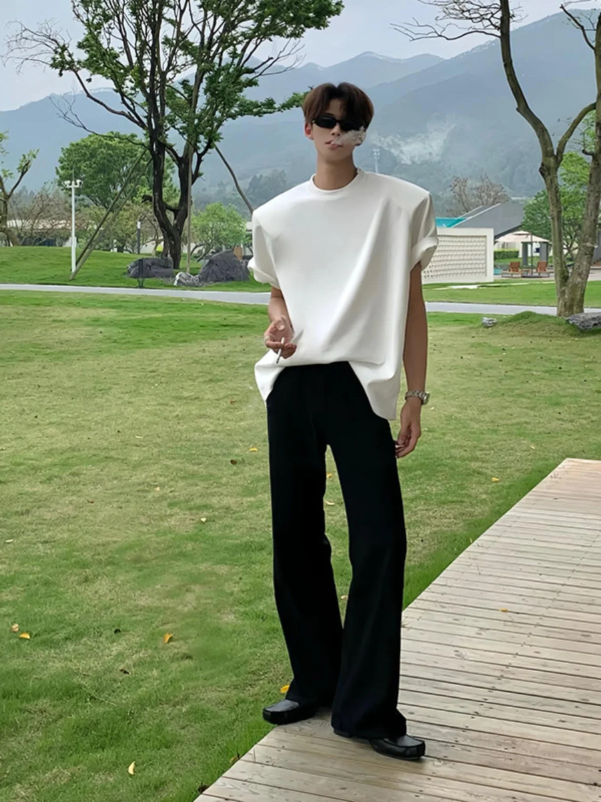 

Cleanfit Bla Casual Men's West Pants Summer High Street Drape Slimming Straight Leg Trousers Trendy Long Pants Polyester Fiber