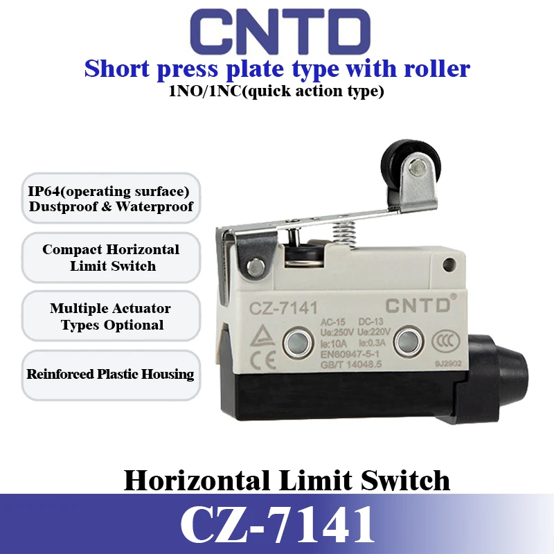 CNTD CZ‑7141 Vertical Limit Switch Short Roller Lever 1NO+1NC 10A250VAC IP64(operating surface) Industrial Stroke Position