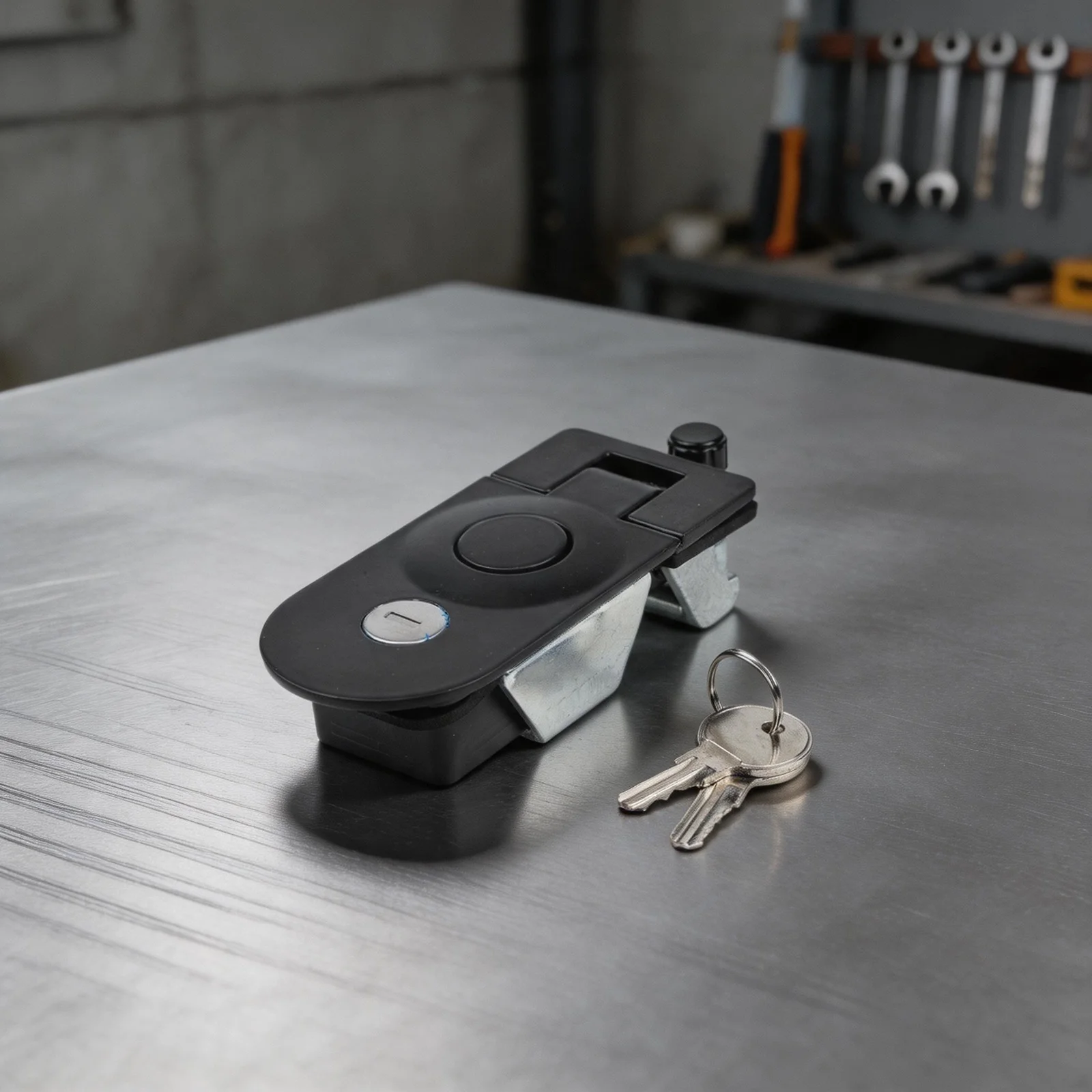 Lock With Spare Keys Flush Mount 21mm Compression Latch Push Button Operation Zinc Plated Steel Camping Security