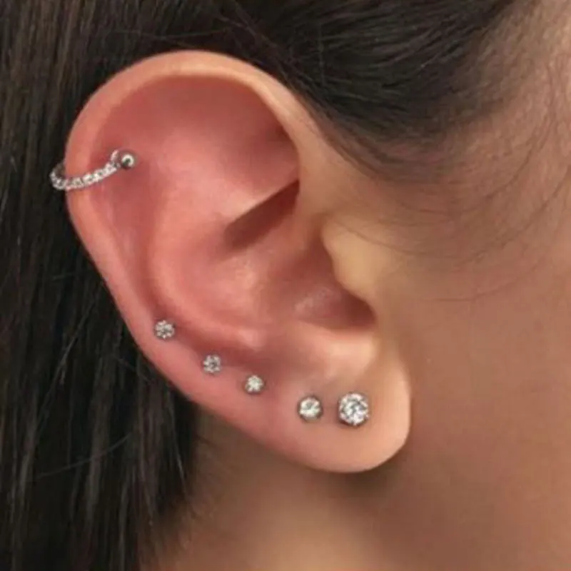 1pc 3/4/5/6/7/8mm 3 kolory Punk ze stali tytanu cyrkon kryształ stadniny kolczyki dla kobiet mężczyzn Tragus Helix Piercing