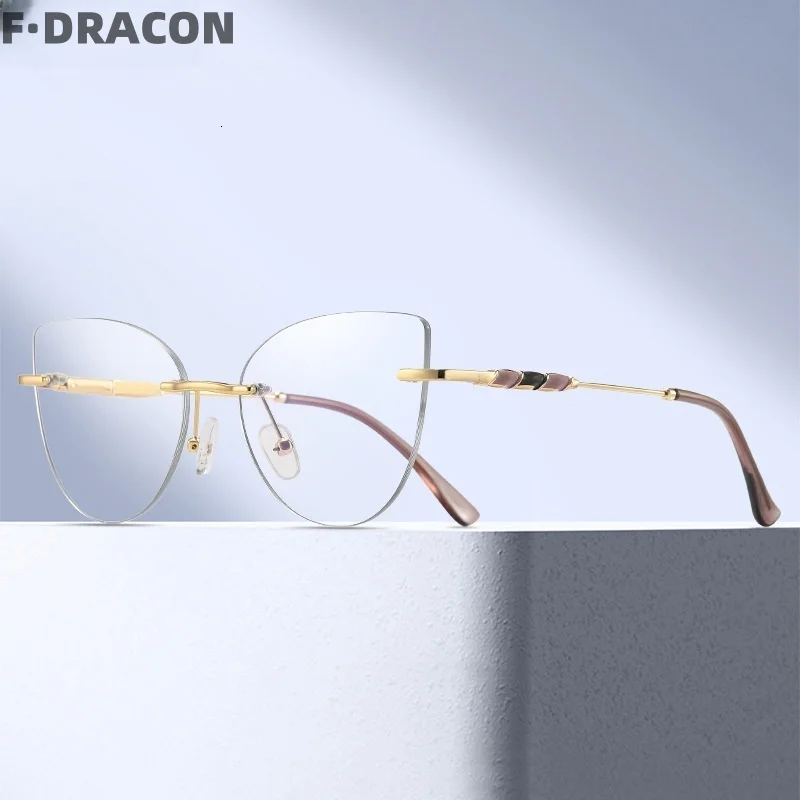 

New Frameless Glasses Frame Ultra Light Cat Eye Women's Glasses Frame Anti Blue Light Optical Prescription Glasses Frame 97739