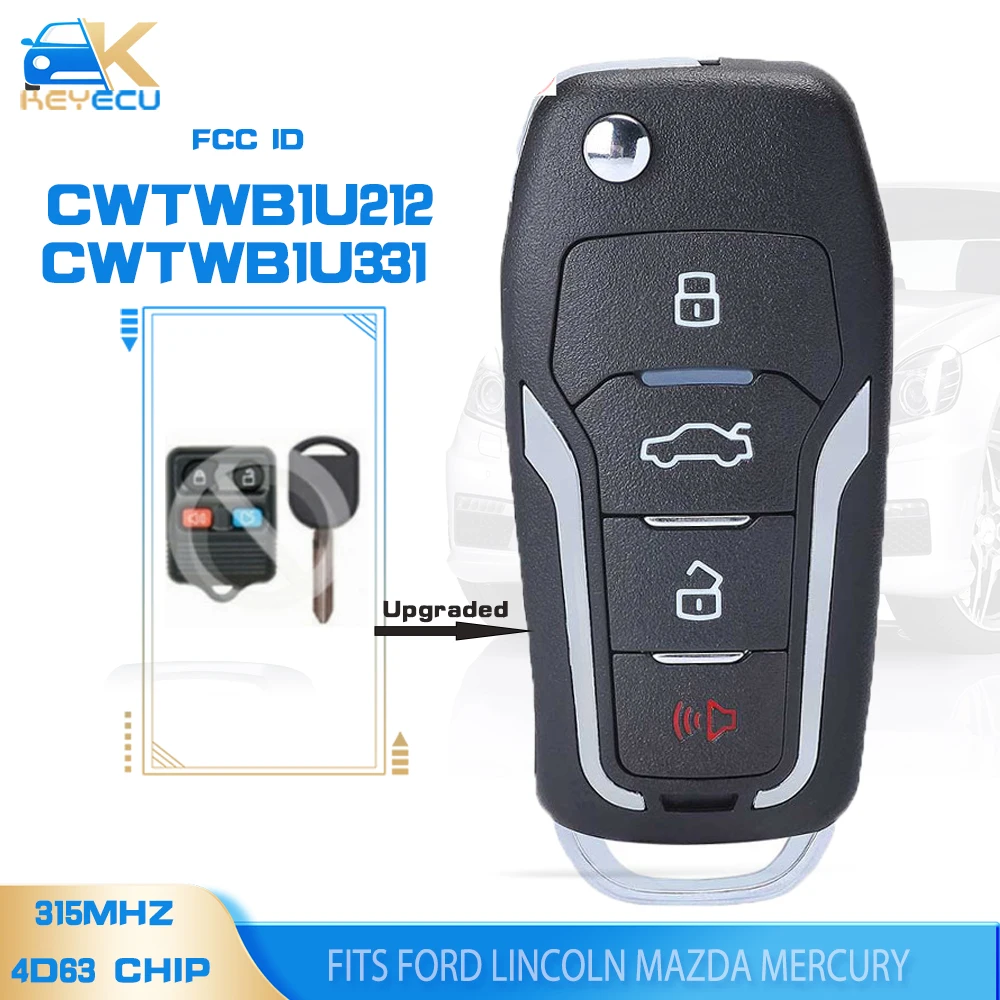 

KEYECU CWTWB1U212 , CWTWB1U331 315MHz 4D63 Chip Upgraded Flip Remote Key for Ford Lincoln Mazda Mercury