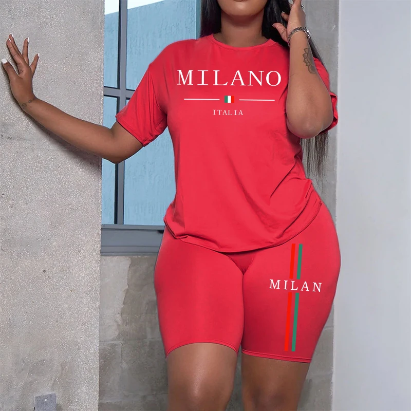 Italy Milan Fashion Tracksuit for Women Summer Daily Casual Sporty Shorts Set Ladies Home Outdoor Comfortable Cool Soft Outfits