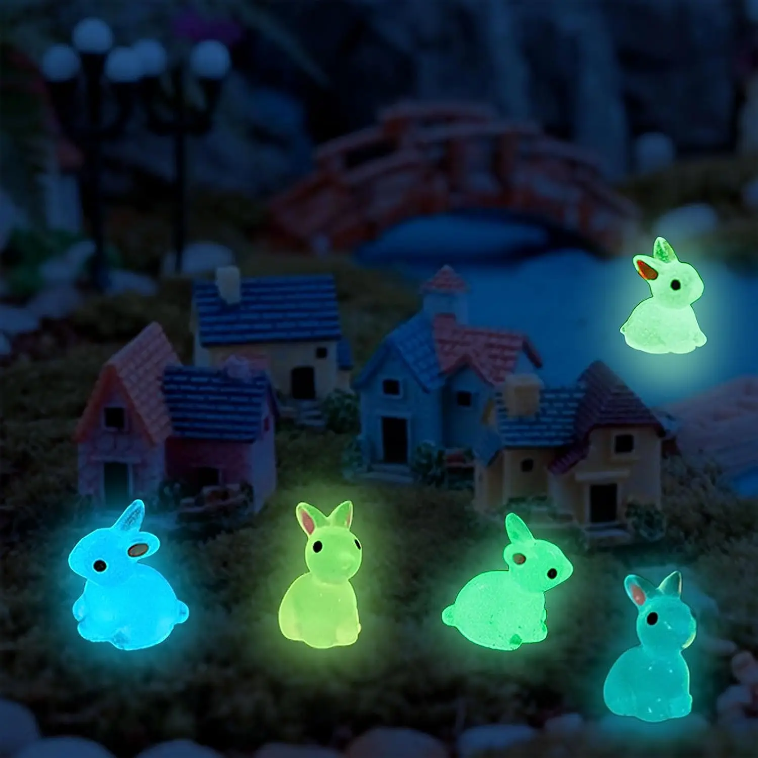 10/2PCS Cute Mini Luminous Resin Bunnies Ornament Glow In The Dark Miniature Figures Rabbit Micro Landscape Dollhouse Decoration