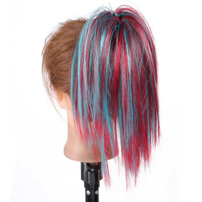 

Claw Clip Ponytail Hairpiece for Women-Short Messy Fluffy Synthetic Hair Extensions,Y2K Punk Style Red Blue Highlight Hair Piece