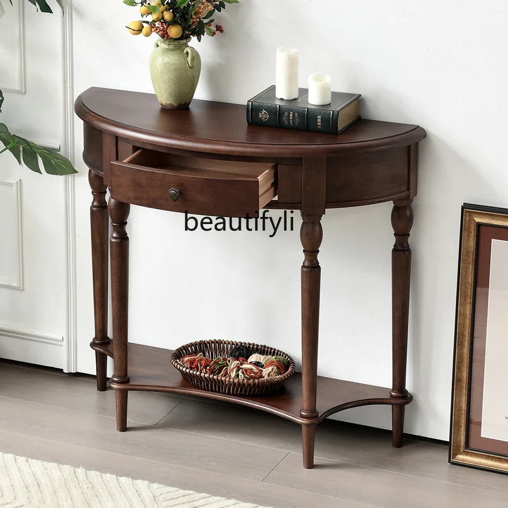 C American solid wood entrance table Entry entrance entrance table Shelf entry locker with key semi-circle against the wall