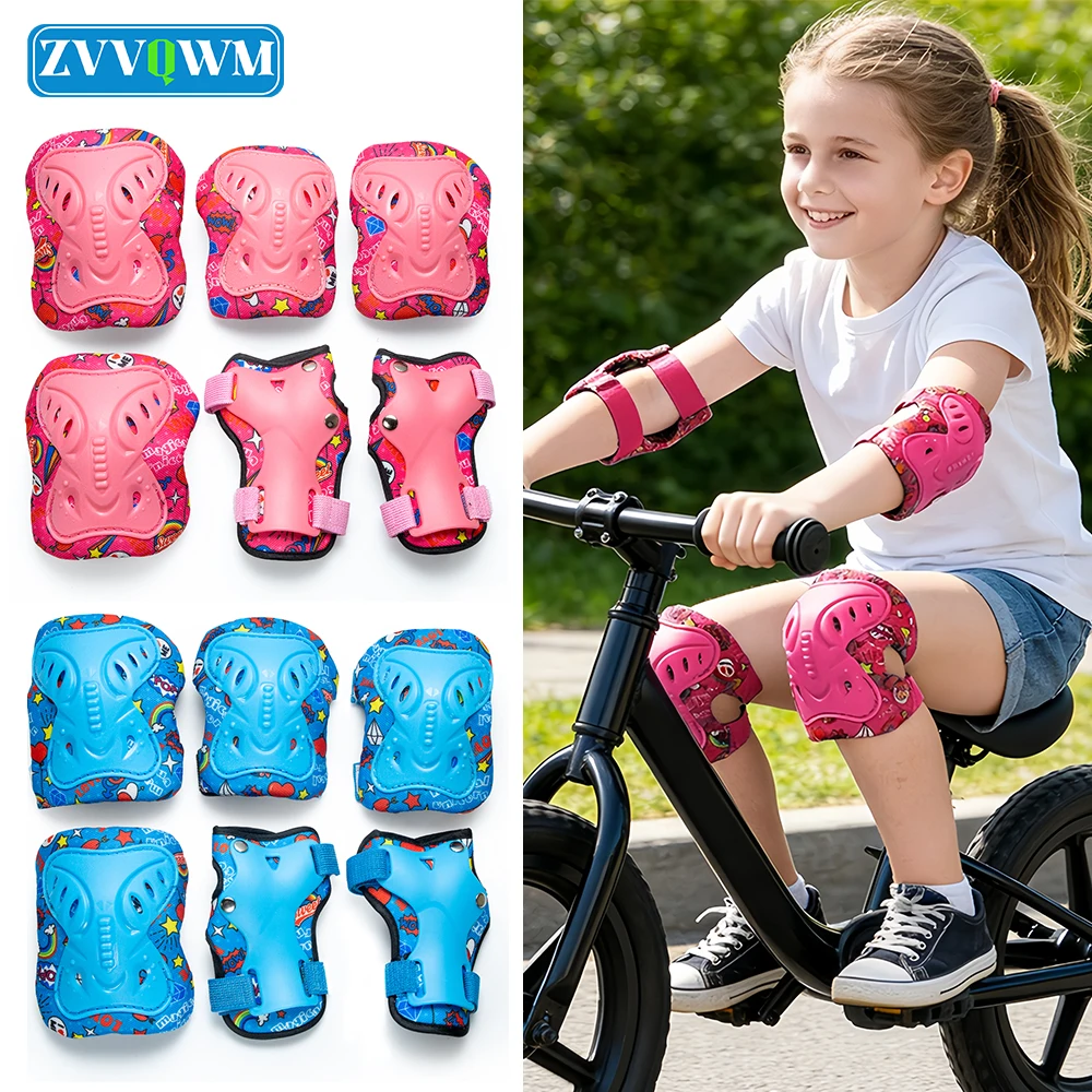 6Pcs 3-12 Years Kids Protective Gear Set Knee Elbow Pads with Wrist Guards for Skating, Cycling, Biking, Roller Skates, Scooters