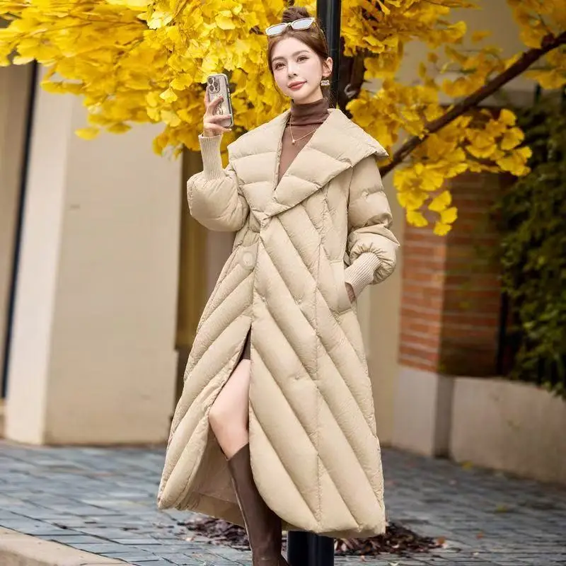 プラスサイズ女性用ダウンジャケット新作冬ファッション大きな襟ボタン暖かい90ホワイトダックダウンスタイリッシュなアウターウェア厚手冬コート