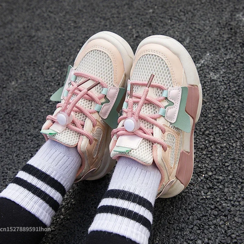 2023 Spring Children Girl Pink Shoes Autumn Mesh Breathable Kids Sneakers for 5-18 Yrs Boy Lightweight Running Shoe Walking Soft