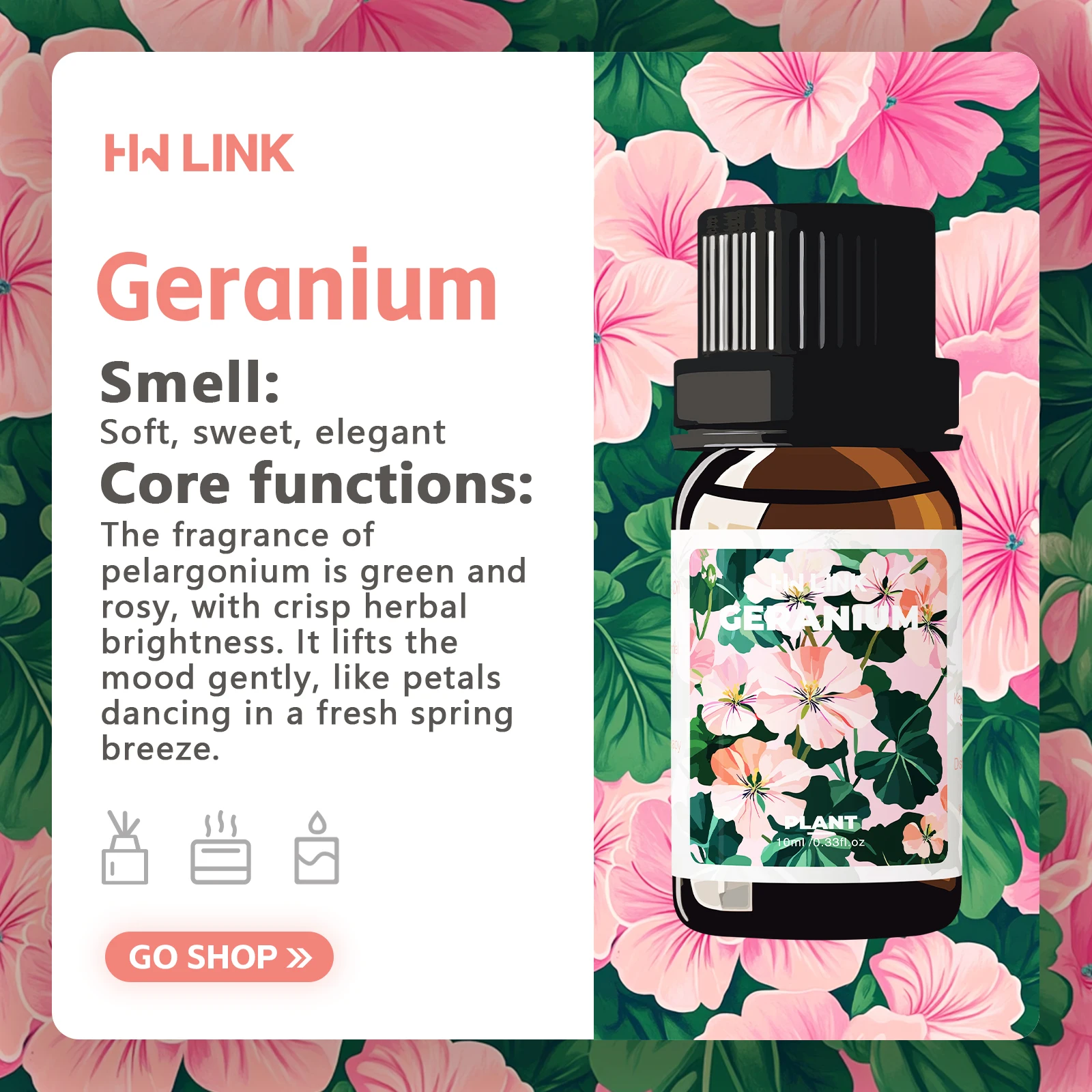ゼラニウム エッセンシャル オイル 10ml 100% 純粋な天然ディフューザーとアロマセラピー、キャンドル作りゼラニウム香水ギフト瞑想
