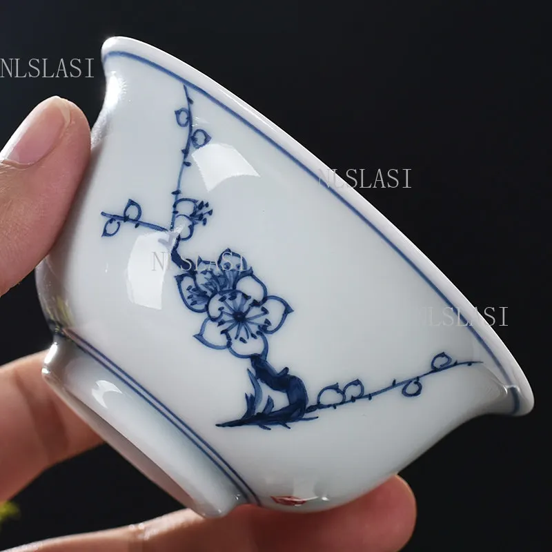 1pcs 80ml Ceramic Teacup Blue and White Tea Cup Chinese Style Orchid Tea Bowl Household Kungfu Underglaze Colored Tea Set