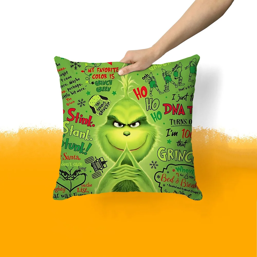 غطاء الوسادة الأخضر كيس وسادة مربع الطباعة أريكة السرير غرفة ديكور غرفة مكتب المنزل واقية المخدة The-grinchs-P