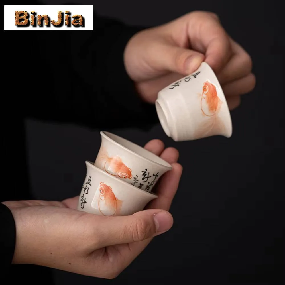 40 مللي رسمت باليد ذهبية أكواب شاي العشب الخشب رمادي المزجج تذوق كوب عطري السيراميك Msater التأمل الكونغ فو Teaset #1