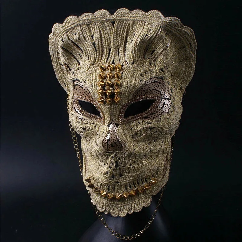 

qq34Mask Full Face Skull Shape Lace Decoration Horror Funny Men and Women Same Style Suitable Annual Meeting Singing Halloween P