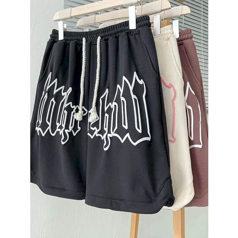 여성을위한 팝 스포티 한 a 라인 반바지 빈티지 여름 한국 스타일 캐주얼 탄성 허리 스웨트 바지 여성용 의류