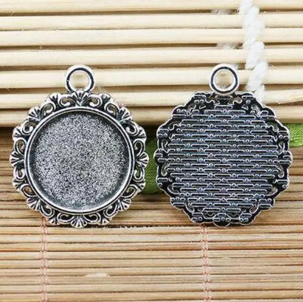 

10pcs Tibetan Silver floral rim round 18mm cameo charms EF2094