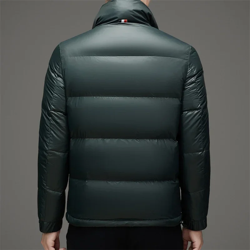 Winter New High-end Down Jacket 2024 Men's White Duck Down Short Thick Casual Trend Bright Thick Coat Stand Collar Jack