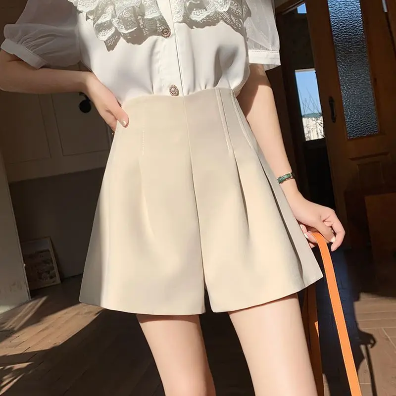 

New Women Shorts Spring Summer Casual High Waist A-line Shorts Loose Wide Leg Chiffon Shorts Chic Lady Suit Pants V196