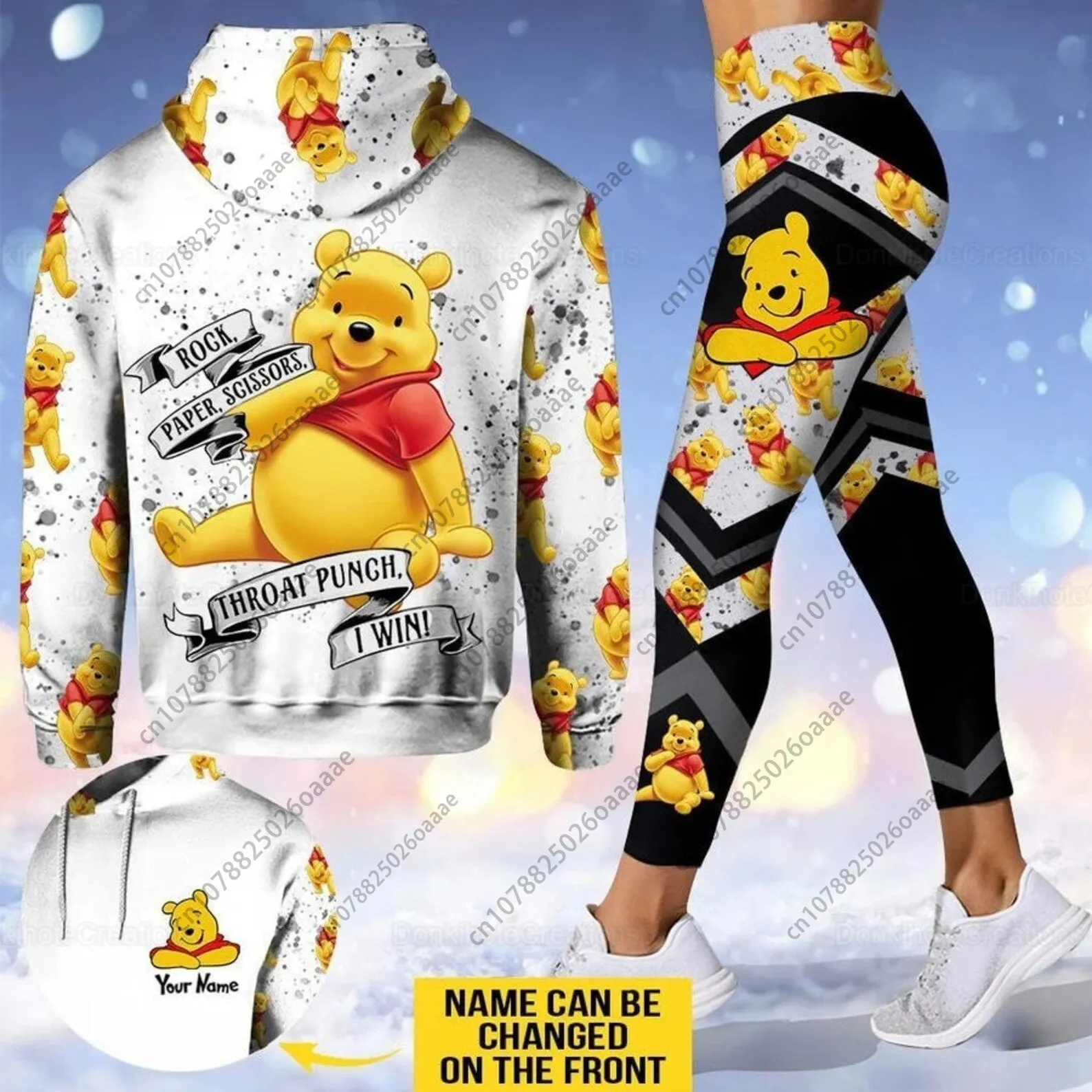 2024 Disney Personalized Winnie the Pooh 3D Hoodie Women's Hoodie Yoga Pants Set Leggings Sweatpants Hoodie Fashion Sports Suit