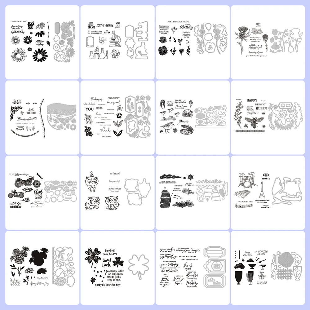 Daisy Four Leaf Clover Tortoise Valentine's Day Cutting Dies Clear Stamps Scrapbooking for Paper Making Frame Card Craft