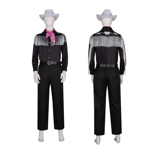 KEN Cosplay Costume with Hat Cowboy With Scarf Western Long Sleeve Fringe Shirt Halloween Cosplay For Mens B