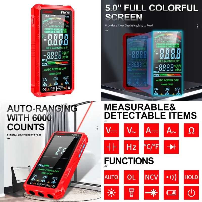 Easy to Read 5.0'' Colorful Full Screen Display With Backlight Full Functions 6000 Counts Digital Multimeter Multi Tester